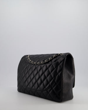 Chanel Black Maxi Classic Single Flap Bag in Lambskin Leather with Silver Hardware