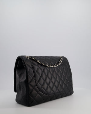 Chanel Black Maxi Classic Single Flap Bag in Lambskin Leather with Silver Hardware