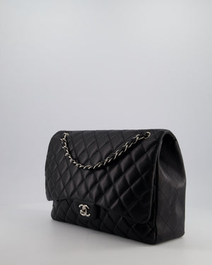 Chanel Black Maxi Classic Single Flap Bag in Lambskin Leather with Silver Hardware