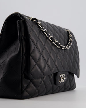 Chanel Black Maxi Classic Single Flap Bag in Lambskin Leather with Silver Hardware