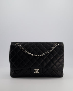 Chanel Black Maxi Classic Single Flap Bag in Lambskin Leather with Silver Hardware