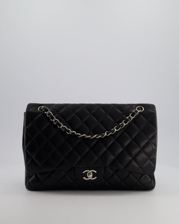 Chanel Black Maxi Classic Single Flap Bag in Lambskin Leather with Silver Hardware