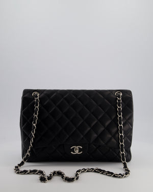 Chanel Black Maxi Classic Single Flap Bag in Lambskin Leather with Silver Hardware