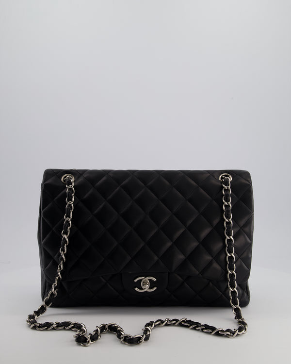 Chanel Black Maxi Classic Single Flap Bag in Lambskin Leather with Silver Hardware