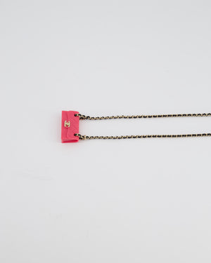 Chanel 23C Black Leather & Champagne Gold Chain Necklace with Pink Bag Pendant