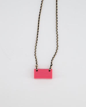 Chanel 23C Black Leather & Champagne Gold Chain Necklace with Pink Bag Pendant