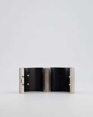 Chanel Black Cuff Bracelet with CC Logo and Brushed Silver Hardware