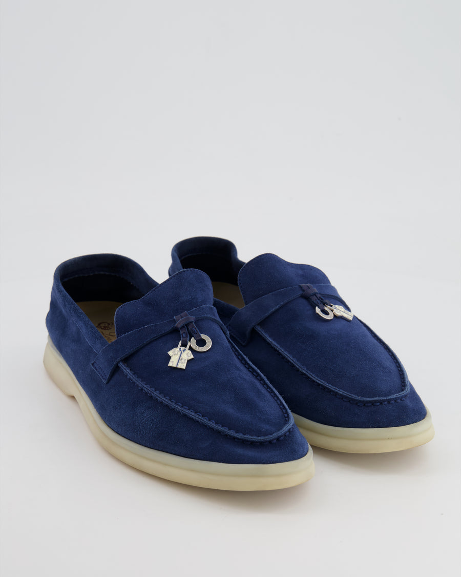 Loro Piana Navy Blue Suede Summer Charm Walk Loafers Sizer EU 41 RRP £795