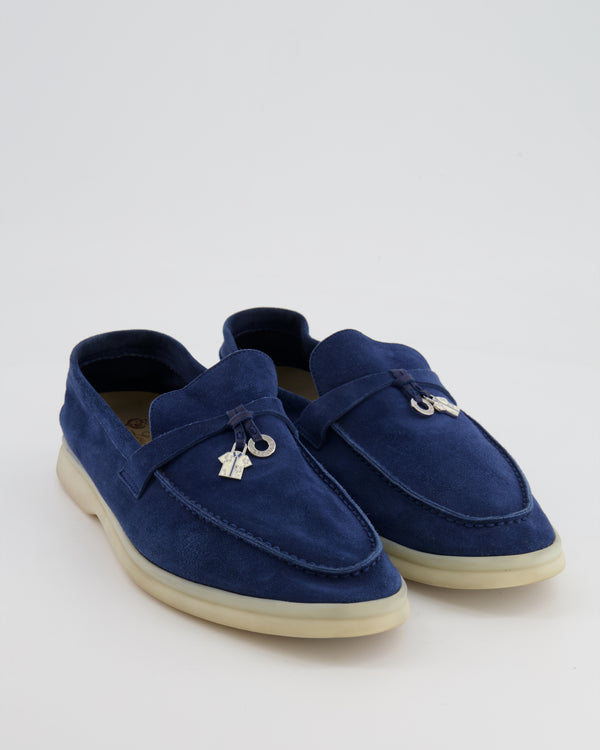 Loro Piana Navy Blue Suede Summer Charm Walk Loafers Sizer EU 41 RRP £795