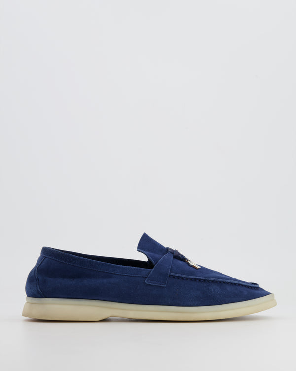 Loro Piana Navy Blue Suede Summer Charm Walk Loafers Sizer EU 41 RRP £795