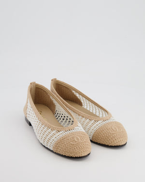 *HOT* Chanel Beige and White Raffia CC Logo Ballerina Size EU 37.5