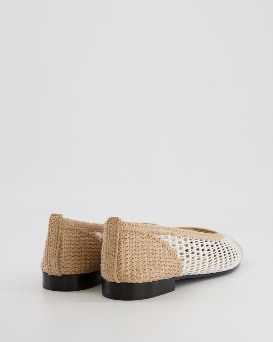 *HOT* Chanel Beige and White Raffia CC Logo Ballerina Size EU 37.5