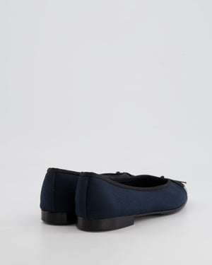 Chanel Navy Blue Toile and Black Patent Leather CC Ballerina Size EU 37