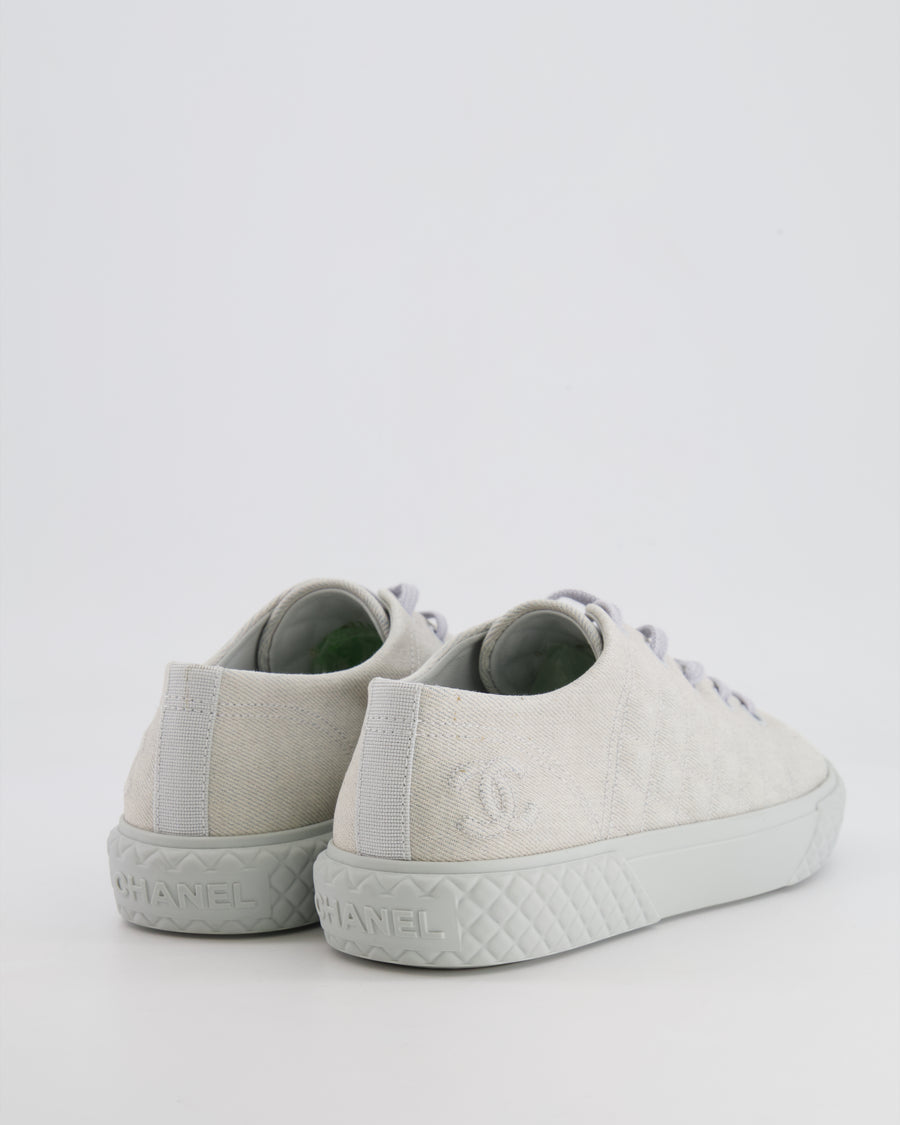 Chanel Baby Blue Canvas Trainers with Rubber Sole and CC Logo Detail Size EU 38