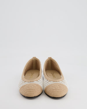 *HOT* Chanel Beige and White Raffia CC Logo Ballerina Size EU 37.5