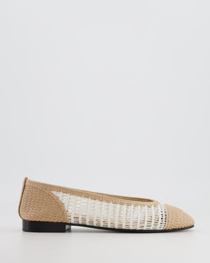 *HOT* Chanel Beige and White Raffia CC Logo Ballerina Size EU 37.5