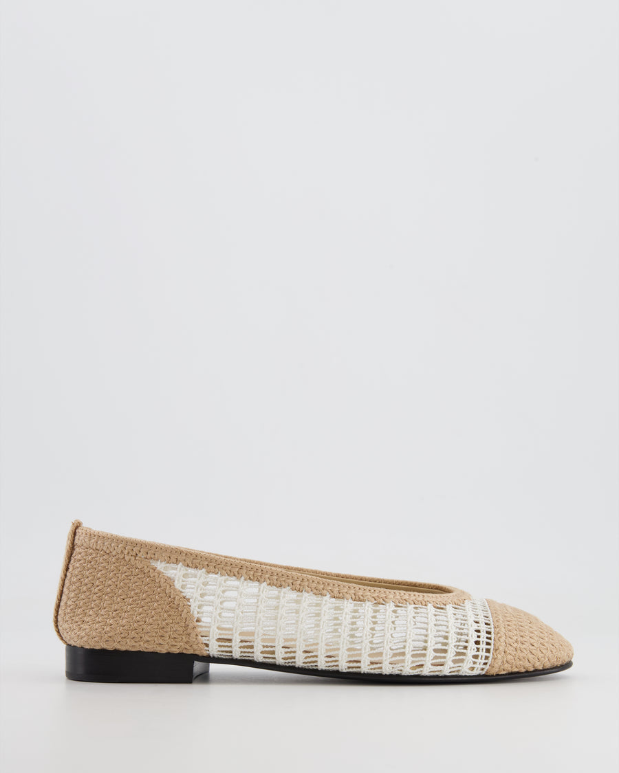 *HOT* Chanel Beige and White Raffia CC Logo Ballerina Size EU 37.5