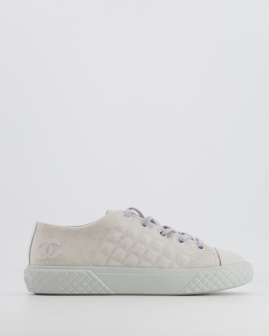 Chanel Baby Blue Canvas Trainers with Rubber Sole and CC Logo Detail Size EU 38