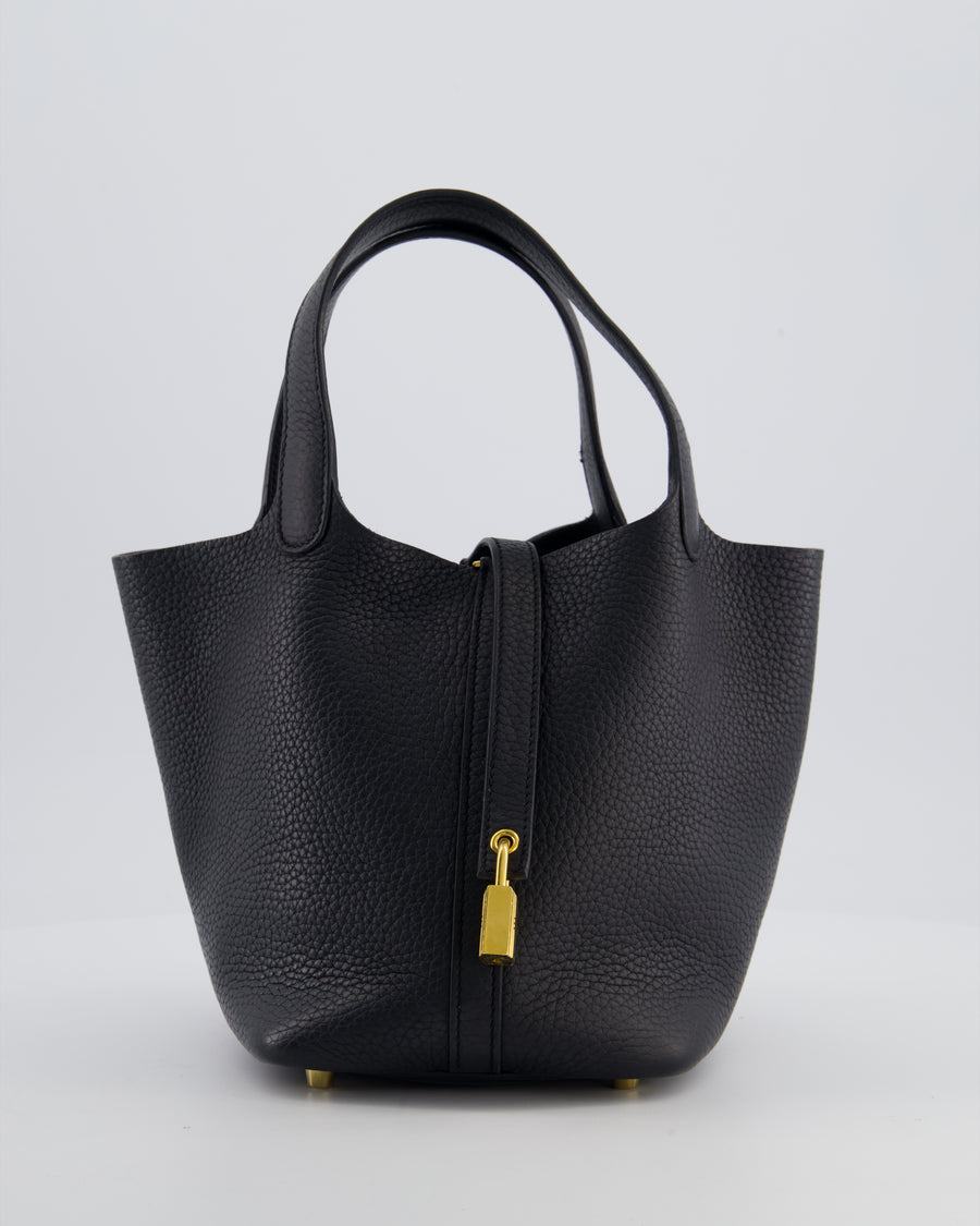 *FIRE PRICE* Hermes Picotin Lock 18cm in Noir Clemence Leather with Gold Hardware