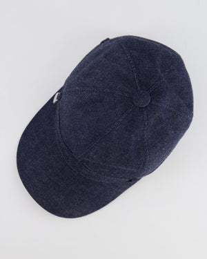Hermès Denim Joanne Cap with Silver Logo Charm Detail Size 57 RRP £500