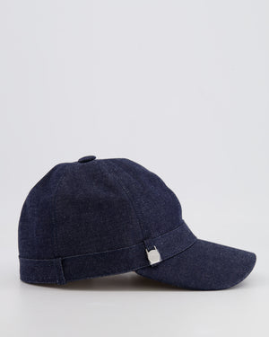 Hermès Denim Joanne Cap with Silver Logo Charm Detail Size 57 RRP £500