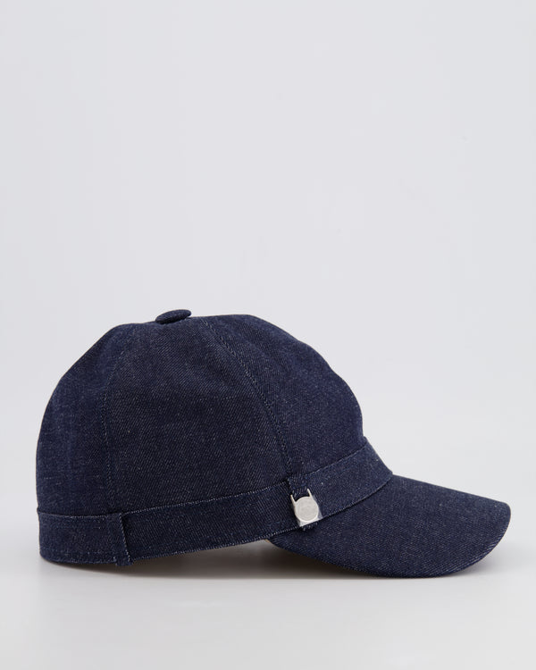 Hermès Denim Joanne Cap with Silver Logo Charm Detail Size 57 RRP £500