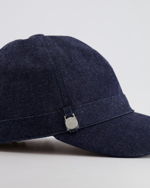 Hermès Denim Joanne Cap with Silver Logo Charm Detail Size 57 RRP £500
