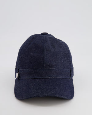 Hermès Denim Joanne Cap with Silver Logo Charm Detail Size 57 RRP £500