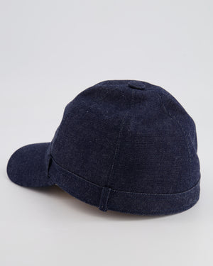Hermès Denim Joanne Cap with Silver Logo Charm Detail Size 57 RRP £500