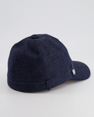 Hermès Denim Joanne Cap with Silver Logo Charm Detail Size 57 RRP £500