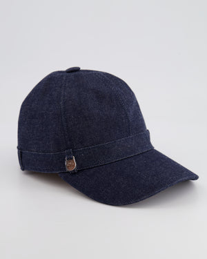 Hermès Denim Joanne Cap with Silver Logo Charm Detail Size 57 RRP £500