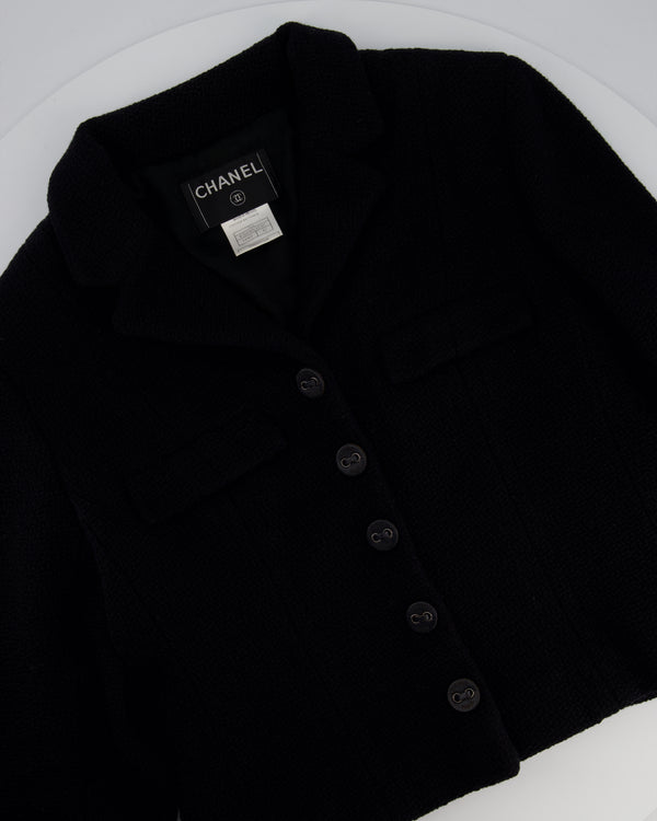 *FIRE PRICE* Chanel 02A Black Wool Jacket with Zips on The Sleeves & Leather Buttons Size FR 42 (UK 14)