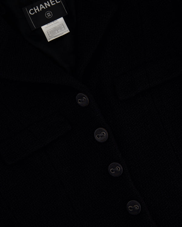 *FIRE PRICE* Chanel 02A Black Wool Jacket with Zips on The Sleeves & Leather Buttons Size FR 42 (UK 14)