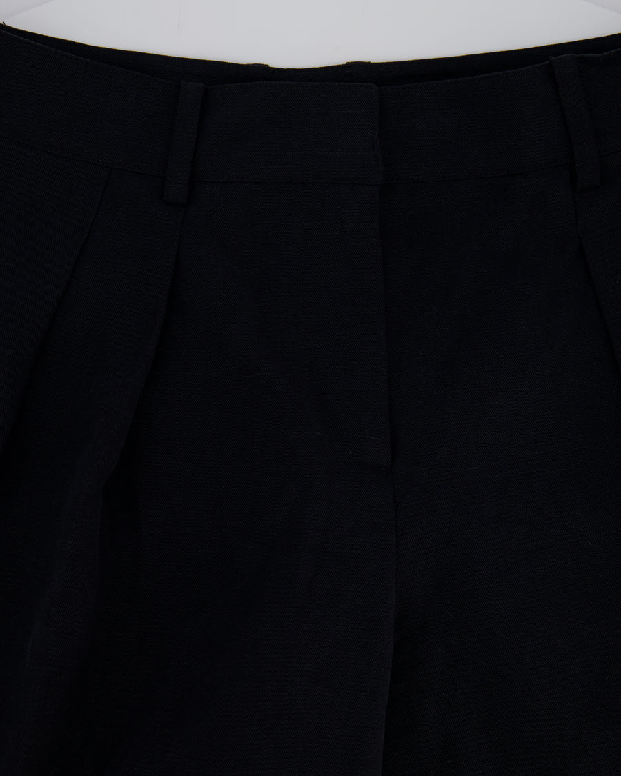 Frankie Shop Linen Black Bermuda Pleated Shorts Size S (UK 8)