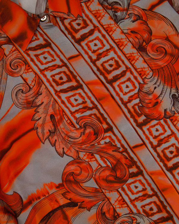 Versace Collection Orange Baroque Print Silk Long Sleeve Shirt Size IT 44 (UK 12)