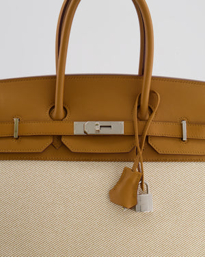 Hermès Birkin 35cm Bag in Sesame Swift and Twill H Canvas Fraye with Palladium Hardware