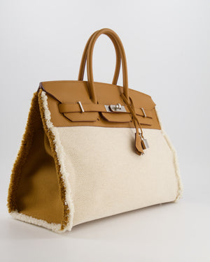 Hermès Birkin 35cm Bag in Sesame Swift and Twill H Canvas Fraye with Palladium Hardware