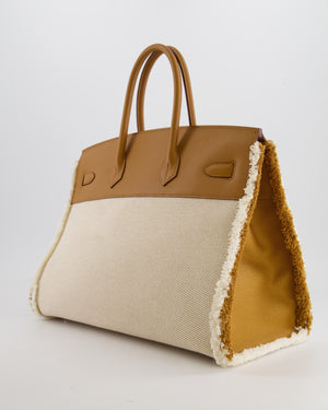 Hermès Birkin 35cm Bag in Sesame Swift and Twill H Canvas Fraye with Palladium Hardware