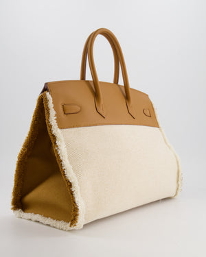 Hermès Birkin 35cm Bag in Sesame Swift and Twill H Canvas Fraye with Palladium Hardware