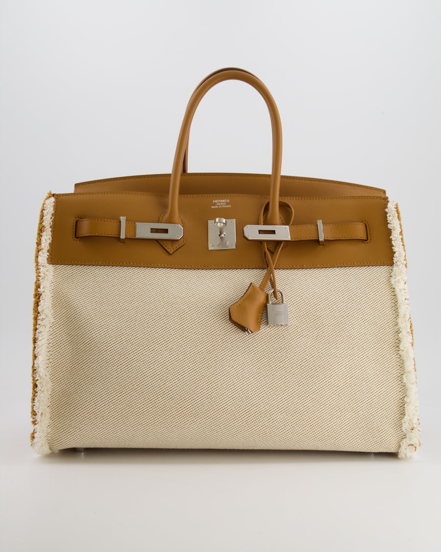Hermès Birkin 35cm Bag in Sesame Swift and Twill H Canvas Fraye with Palladium Hardware