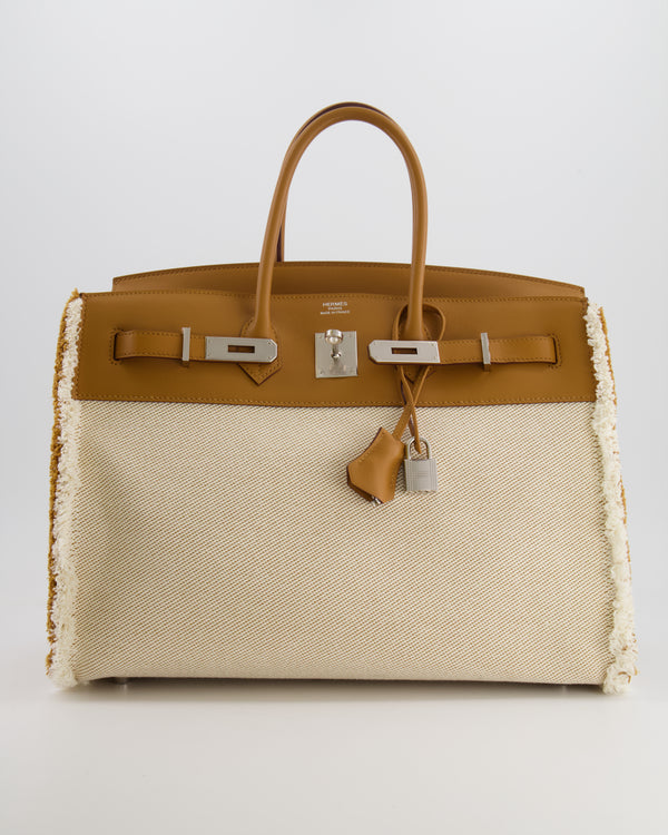 Hermès Birkin 35cm Bag in Sesame Swift and Twill H Canvas Fraye with Palladium Hardware