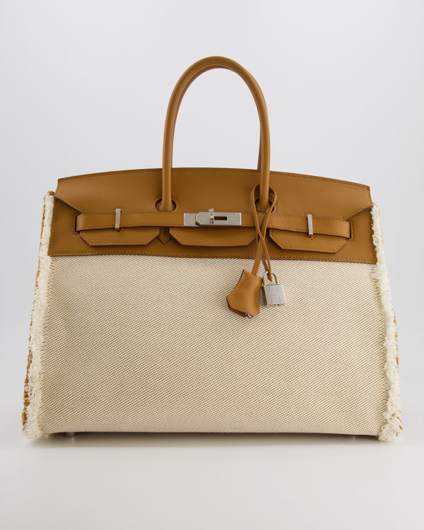 Hermès Birkin 35cm Bag in Sesame Swift and Twill H Canvas Fraye with Palladium Hardware