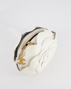Chanel White Calfskin Camelia Shoulder Bag with Brushed Gold Hardware and CC Logo Detail
