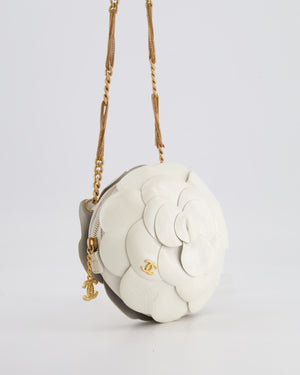 Chanel White Calfskin Camelia Shoulder Bag with Brushed Gold Hardware and CC Logo Detail