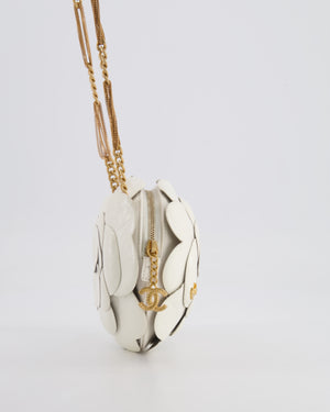 Chanel White Calfskin Camelia Shoulder Bag with Brushed Gold Hardware and CC Logo Detail