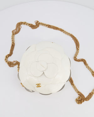 Chanel White Calfskin Camelia Shoulder Bag with Brushed Gold Hardware and CC Logo Detail