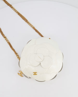Chanel White Calfskin Camelia Shoulder Bag with Brushed Gold Hardware and CC Logo Detail