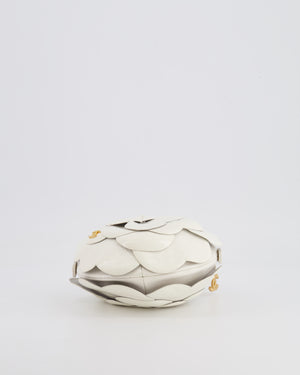 Chanel White Calfskin Camelia Shoulder Bag with Brushed Gold Hardware and CC Logo Detail
