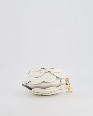 Chanel White Calfskin Camelia Shoulder Bag with Brushed Gold Hardware and CC Logo Detail