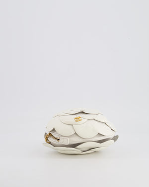 Chanel White Calfskin Camelia Shoulder Bag with Brushed Gold Hardware and CC Logo Detail